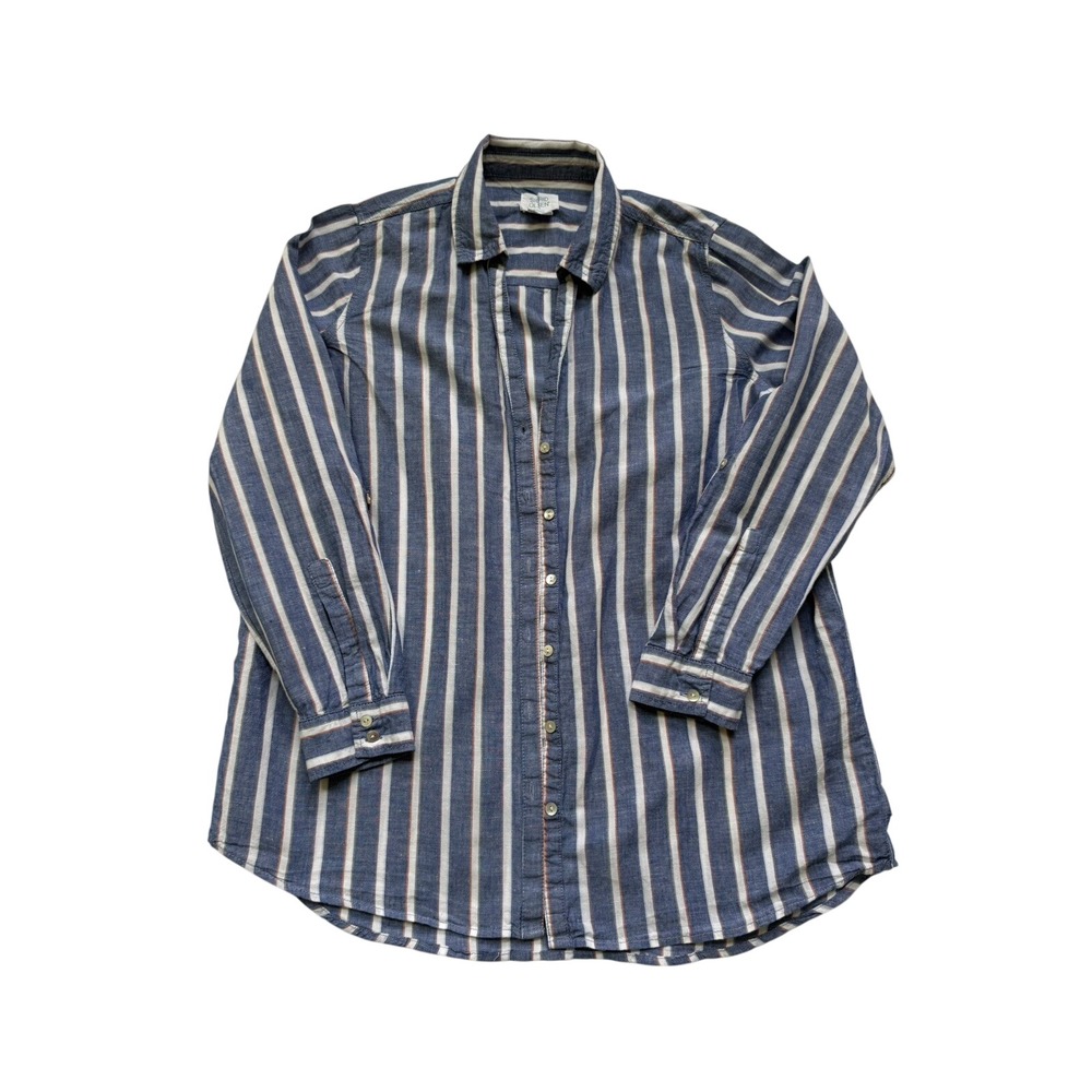 SIGRID OLSEN 100% Linen Button Down Shirt Women's Medium Blue and White Stripes
